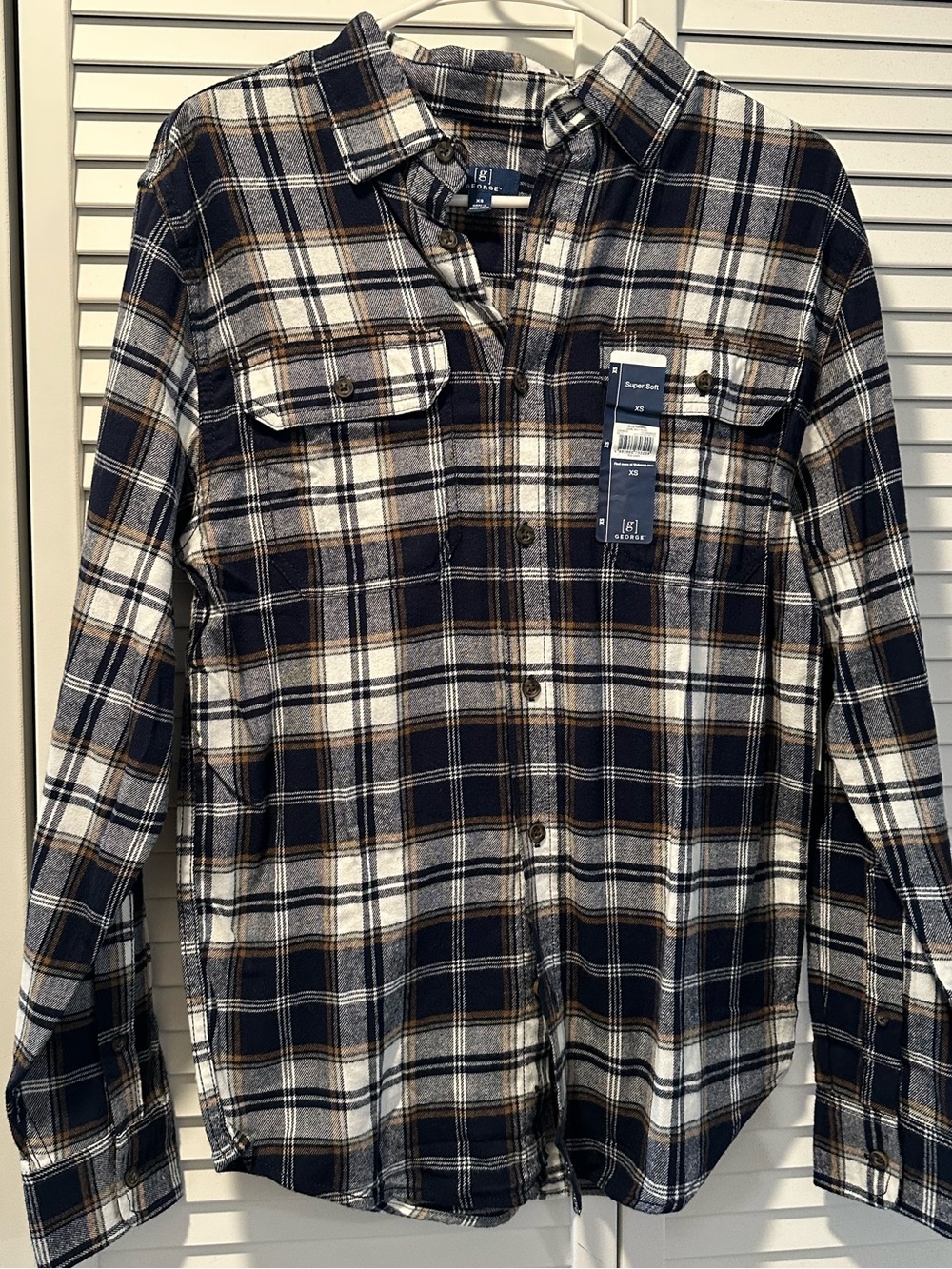 George Plaid Button-Down Shirt in Navy, White & Brown - Men's